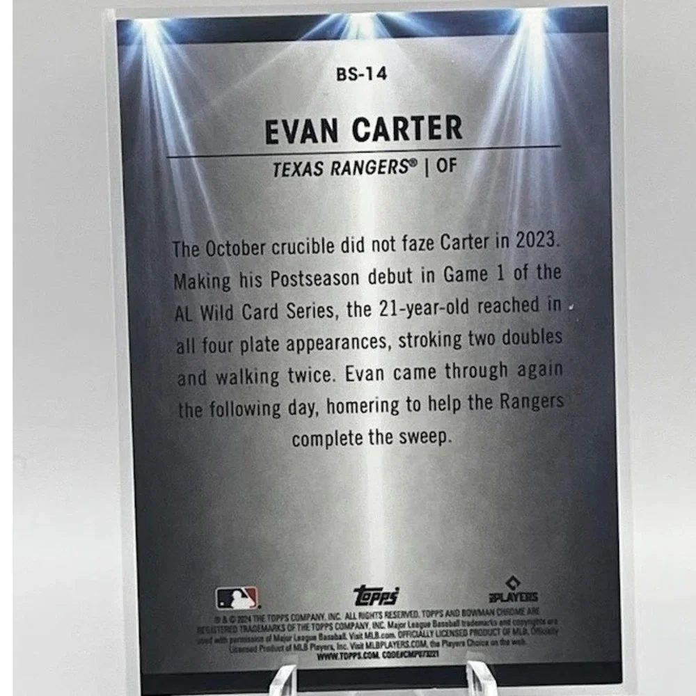 Evan Carter Bowman Scouts Top 100 2024 Topps Bowman Chrome BS-14 Texas Rangers